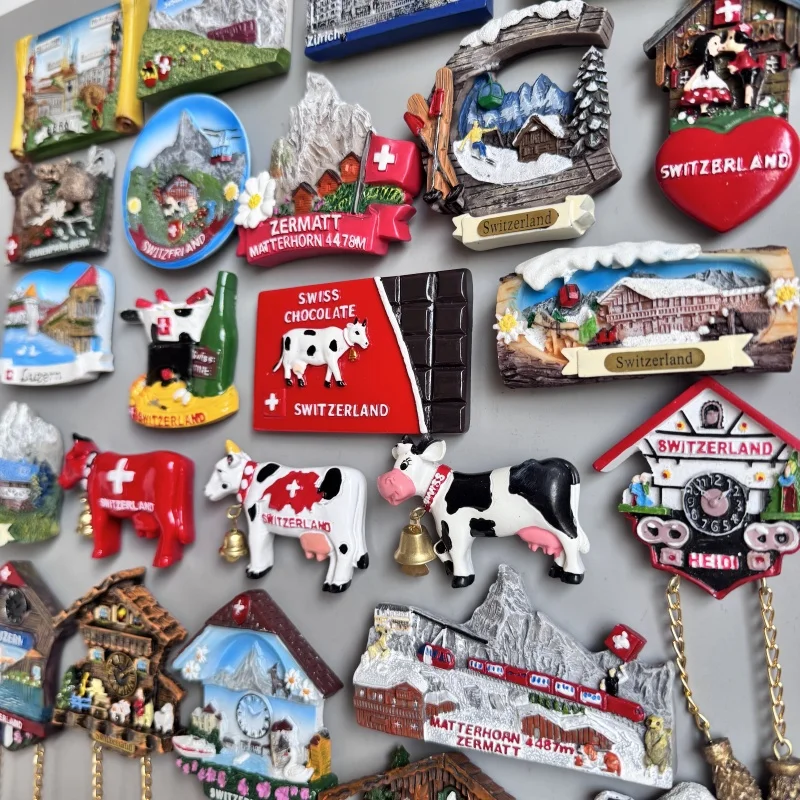 مغناطيس الثلاجة في سويسرا بيرن زيورخ زيرمارت لوزيرن بقرة الألبان السويسرية Jungfraujk ساعة الوقواق مجموعة ديكور المنزل