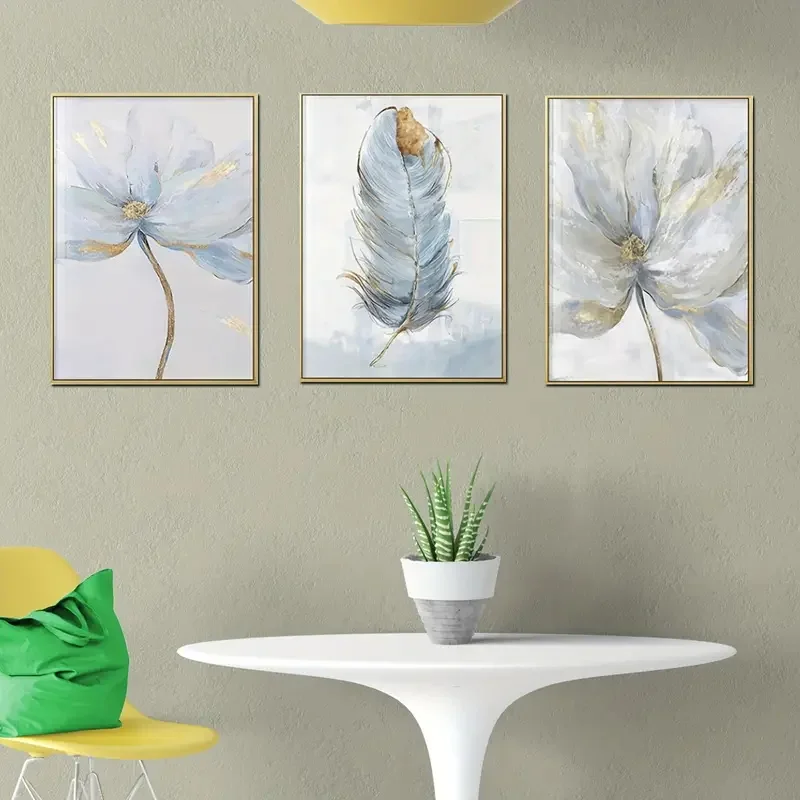 3pieces Canvas Painting Beautiful Dream Small Fresh Flower Feather Poster Ideal Gift for Living Room Kitchen Wall Art Wall Decor