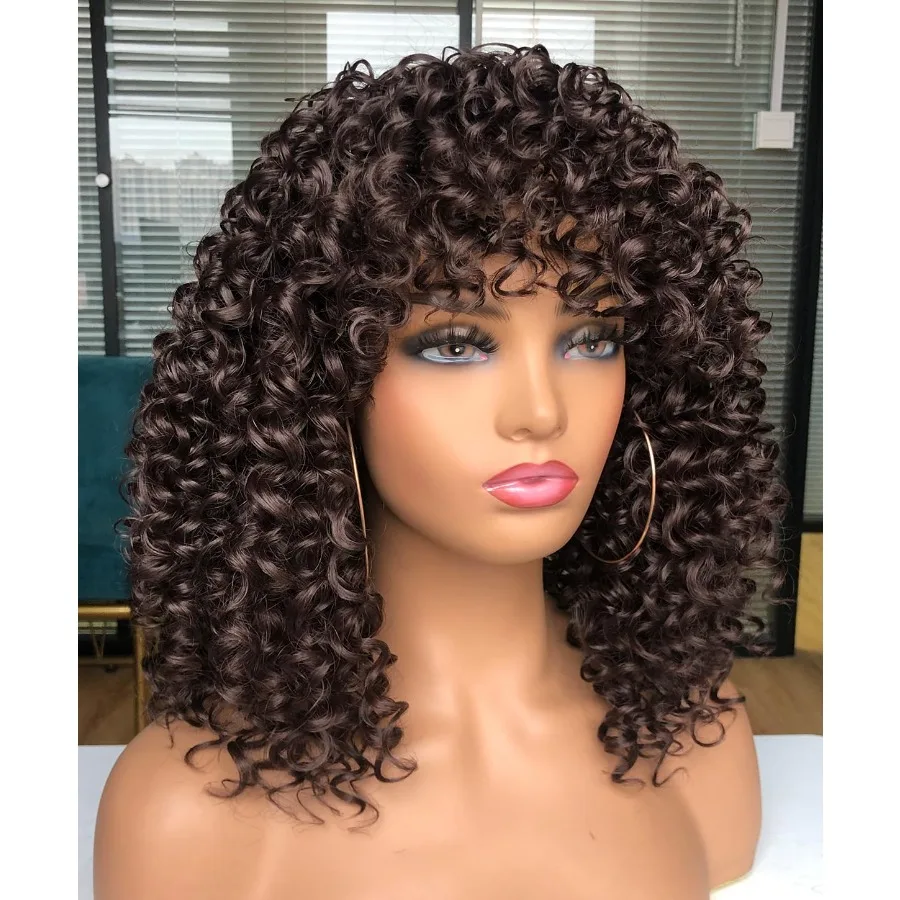 باروكات أفريقية مجعدة للنساء السود شعر مستعار شديد التجعد مع الانفجارات من الألياف الاصطناعية ذات مظهر طبيعي بدون صمغ لراحة الارتداء اليومي