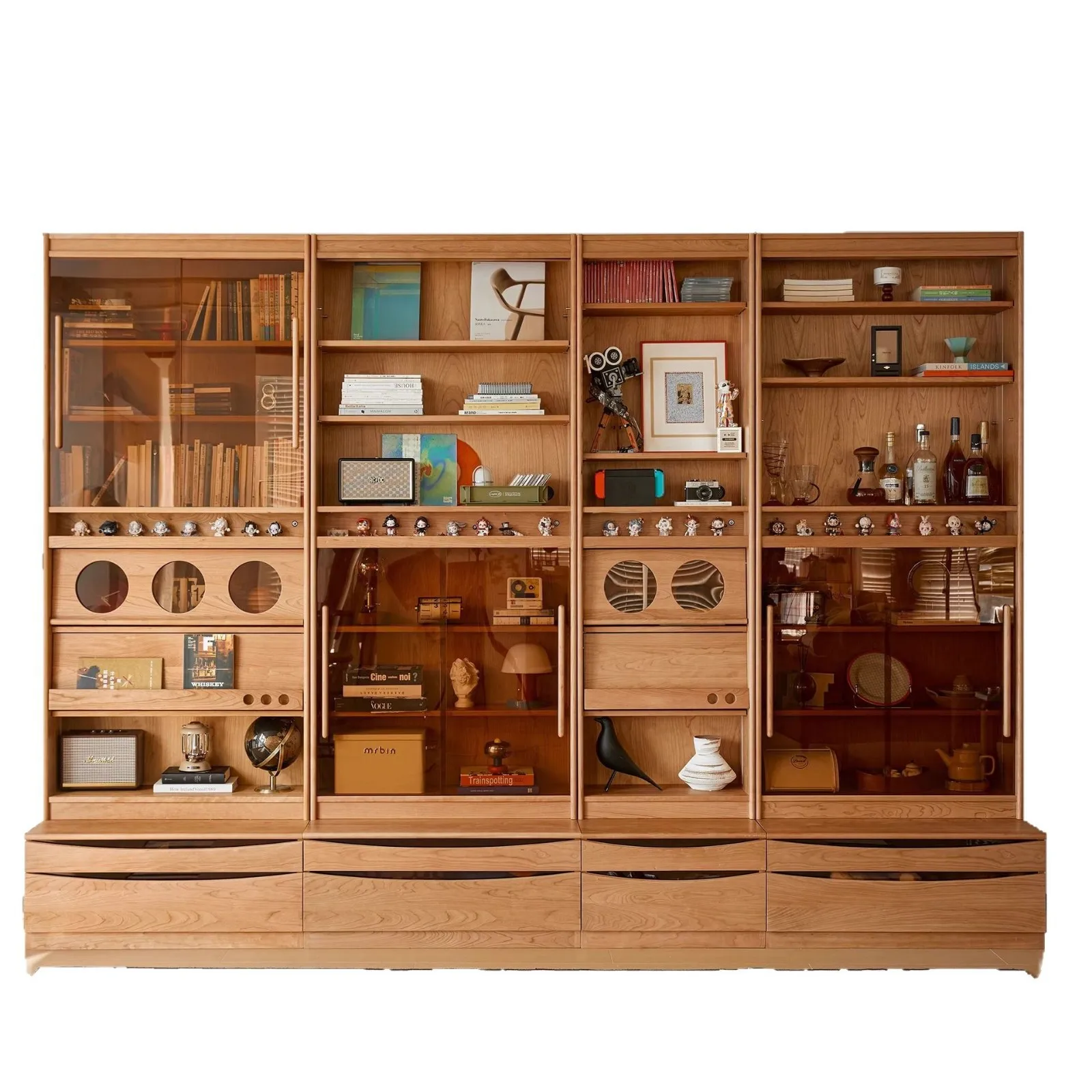Cherry wood bookcase solid wood living room bedroom home display cabinet