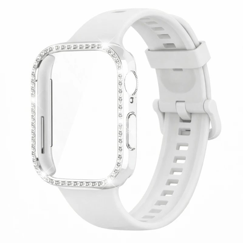 Soft Watch Band + PC Case For Huawei Fit 3 4 Sparkling Rhinestone Case Silicone Strap for Huawei Fit3 / Fit4 Protective Cover