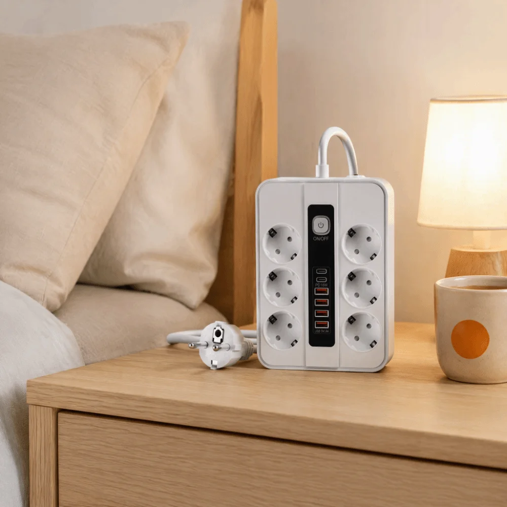 3000W EU Power Strip Copper Conductive Overload Protection USB Power Strip Dual USB Port Multi-function USB Socket Office Work