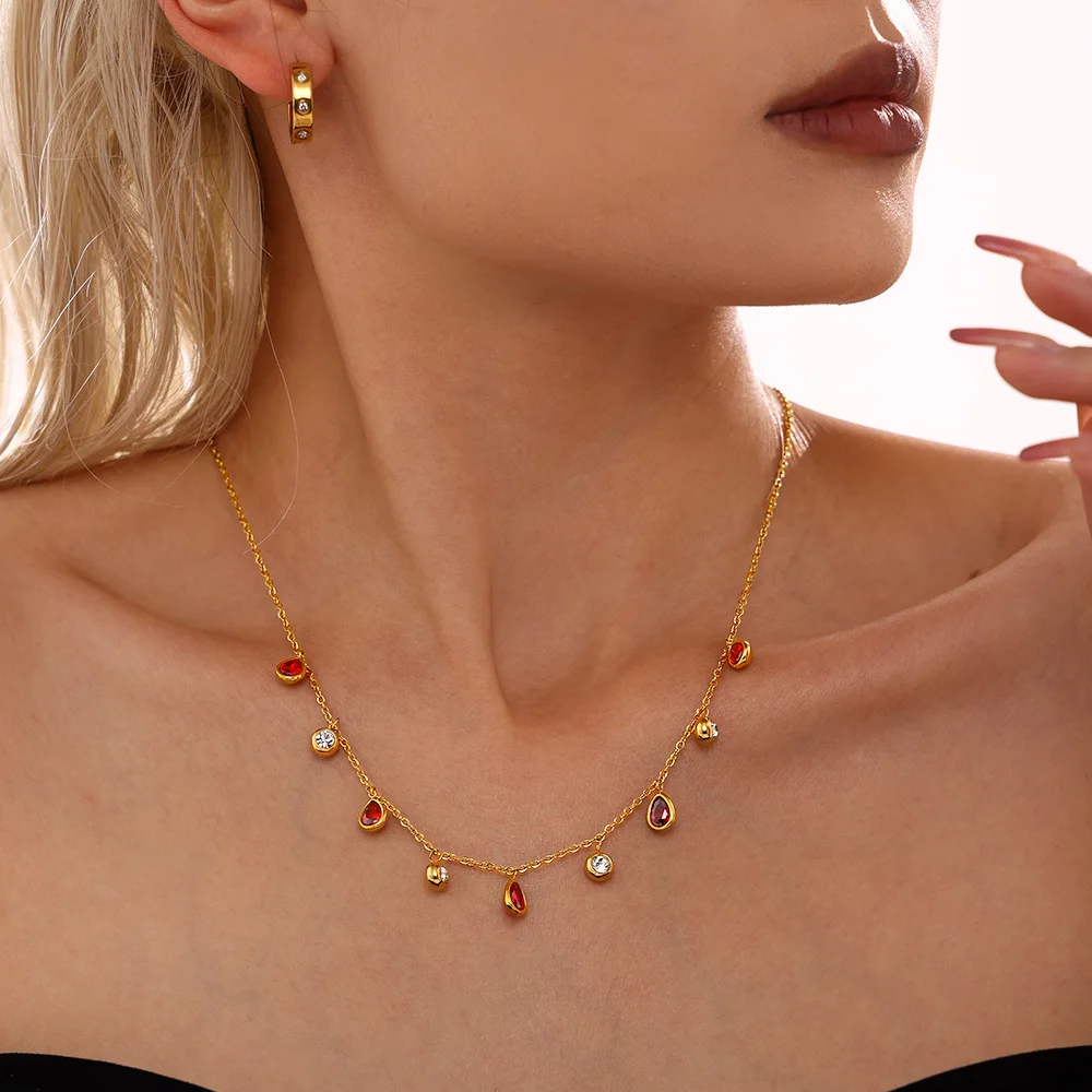 Women's Gold Plated Zircon Water Drop Pendant Necklace