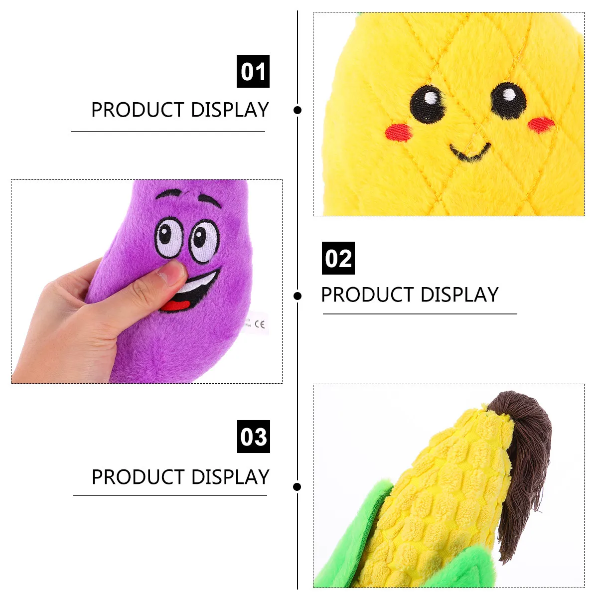 

3Pcs Squeaky Pet Sound for Dog Cat Fruit Vegetable Design Educational Interactive Pet Toy Squeaky Toy