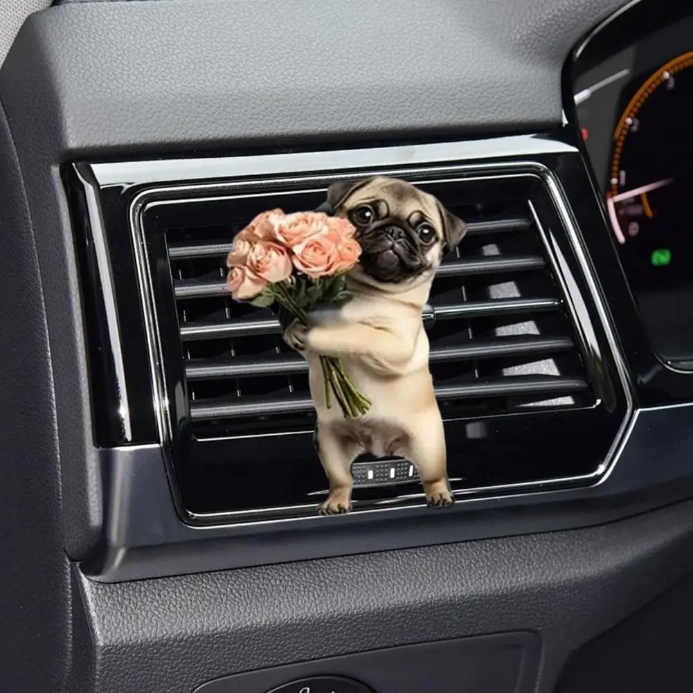 Puppy Car Air Freshener Acrylic Vent Clip Cute Dashboard Decor with Replaceable Scent Pads Dog Lovers Gift Car Accessories
