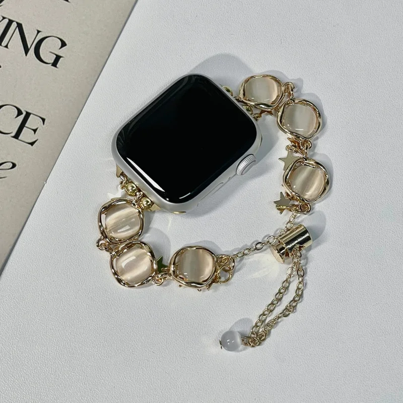 

Women Opal Strap for Apple Watch 10 Se 9/8/7 Band 46mm 42mm 45mm 40mm 41mm 44mm Bling Steel Bracelet Belt for iWatch Ultra 6/5/4