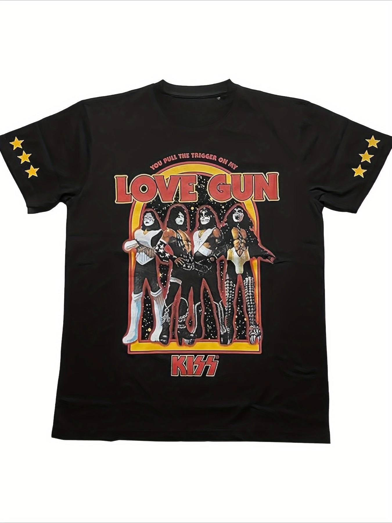 

Футболка с логотипом группы Kiss Love Gun, 100% хлопок Y27UV6, футболка с круглым вырезом, мужская повседневная рубашка с богемным принтом, четыре сезона