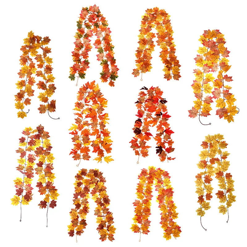 

Autumn Halloween Scenic Decoration Simulation Vine Christmas Thanksgiving Autumn Maple Leaf Rattan Wedding Festival Party DIY