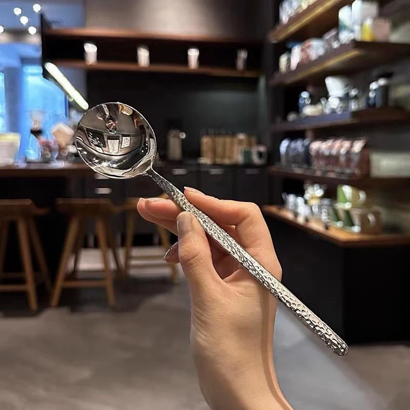 1pc Kitchen Dinner Stainless Steel Round Spoon Long Handle Stirring Dessert Spoons Kitchen Accessories Gadgets