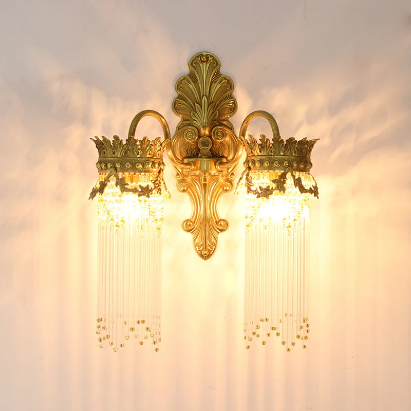 European Style Copper Crystal Wall Lamp French Elegant Living Room Palace Hotel Villa Dining Room Lighting Fixture