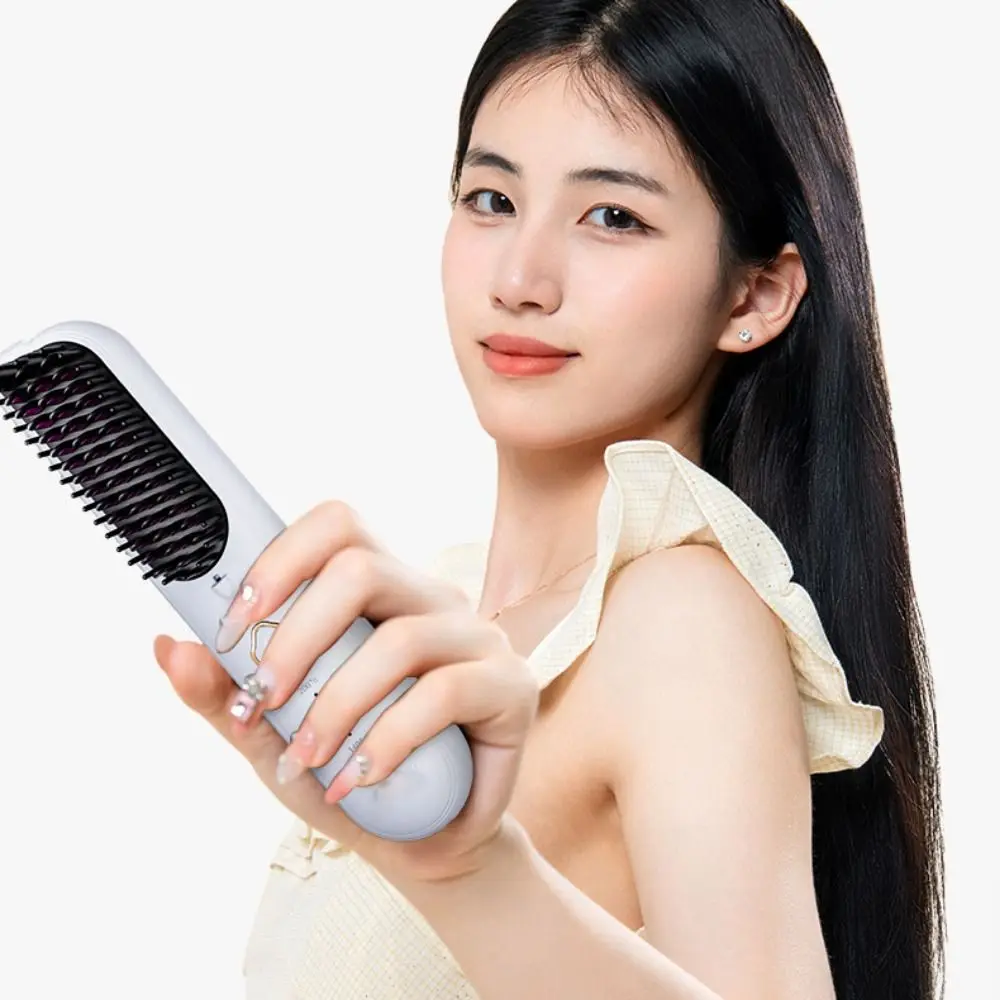 

3 Temperature Settings Electric Hair Straightener Brush Dual-Function Operation Portable Negative Ion Styling Tool