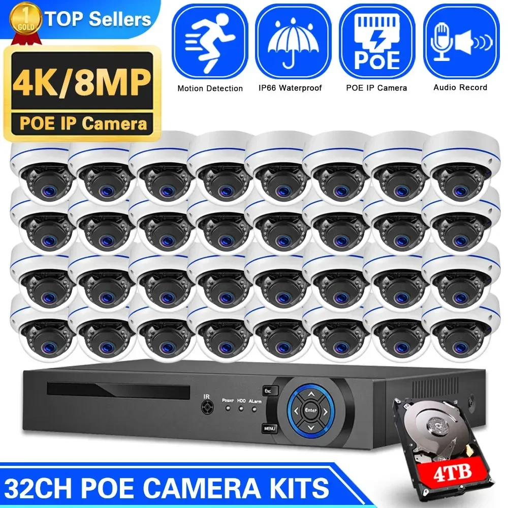 

32 Channel 4K NVR Kit 8MP POE CCTV Camera Security System Kit 32CH XMEYE APP POE IP Camera Video Surveillance System Set H.265