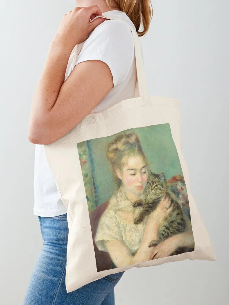 

Woman with a Cat - Pierre Auguste Renoir Tote Bag bags for women custom canvas bag Canvas bag ecological bags