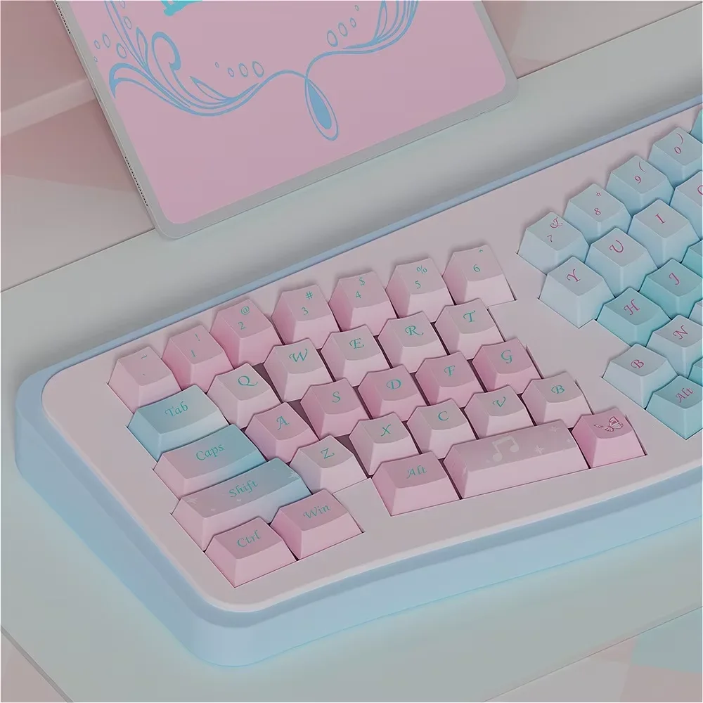 Cherry 138 Keys, Blue Pink Dream Dream Gradual Change Keycap Set PBT Set for Mx Cherry Gateron Switch Mechanical Keyboard Kit