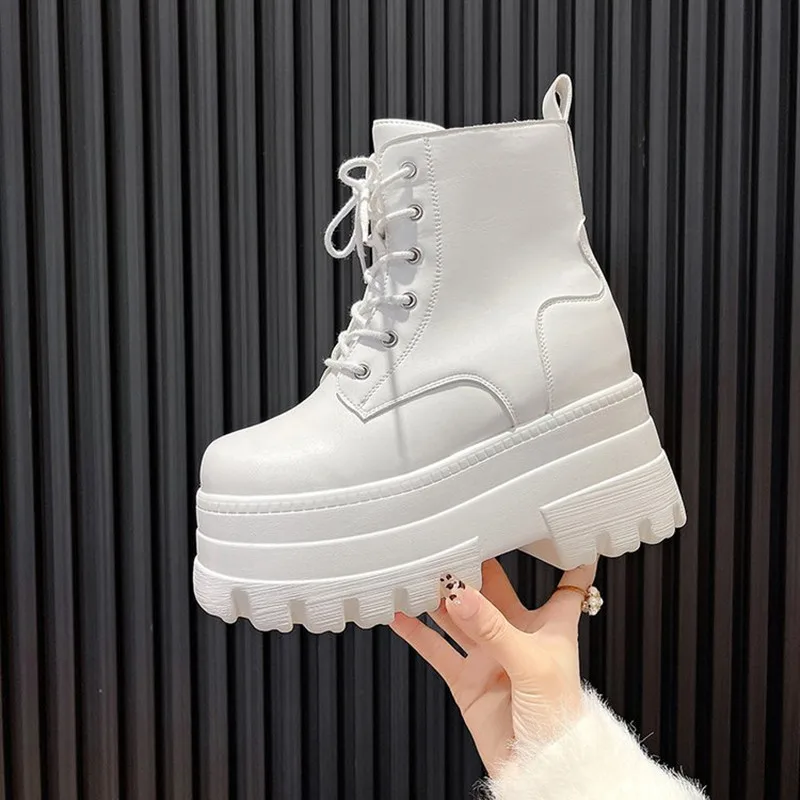 2025 Brand Front Lace Military Boots Platform Thick Bottom Calf Ankle Boots Autumn and Winter New Shoes for Woman Botas Mujer view 6