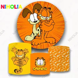 MINISO Garfield Round Backdrop Kids Birthday Party Baby Shower Decoration Background Circle andd Cylinder Covers For Cake Table