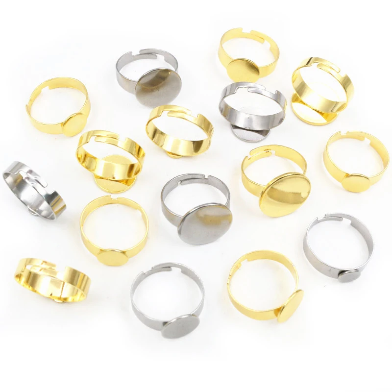 10pcs 6/8/10/12/14/15mm 304 Stainless Steel Gold Plated Adjustable Ring Settings Blank Base,Fit 8-15mm Glass Cabochons DIY