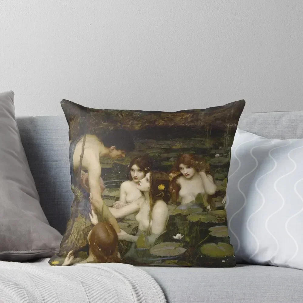 Hylas and the Nymphs - John William Waterhouse Throw Pillow Couch Cushions pillow cover christmas pillow