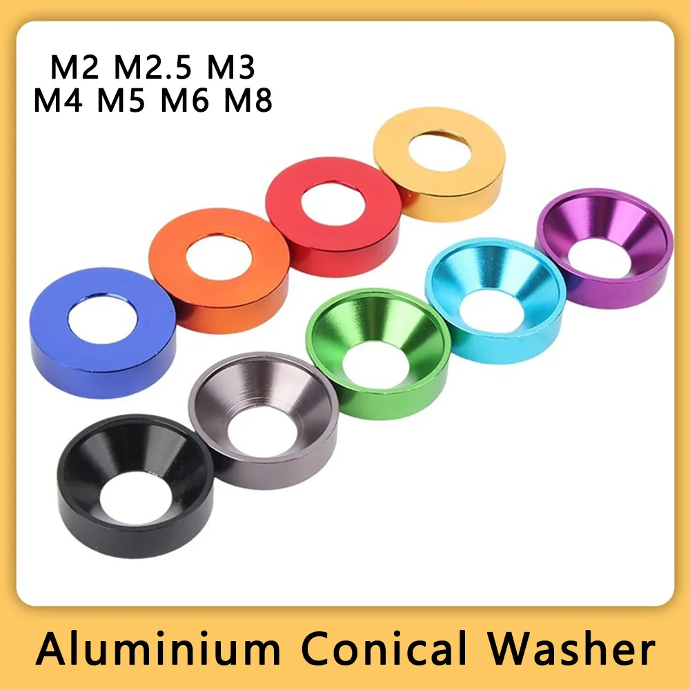 M2 M2.5 M3 M4 M5 M6 M8 Aluminium Alloy Conical Washers Colorful Spacers Gasket For Countersunk DIN7991 Screw Bolt Vehicle Modify