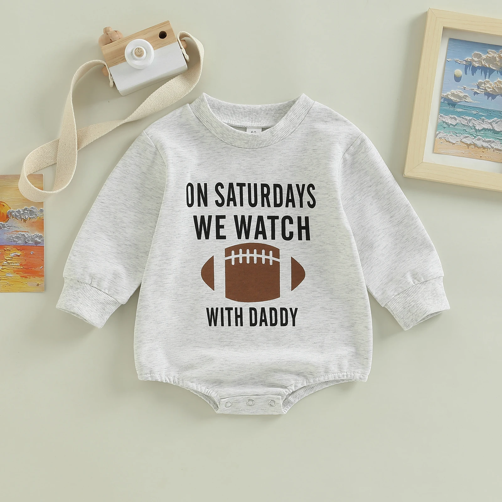 2022-09-19 Lioraitiin 0-18M Newborn Infant Baby Girl Boy Football Bodysuit On Saturdays We Watch Rugby With Daddy Jumpsuit