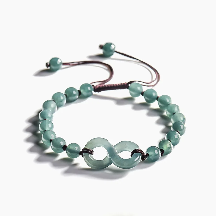 

Mai Chuang/ Hand-woven Natural Jade Blue Water Infinite Elastic Bracelet 15cm-20cm Hand Circumference Women's Exquisite Gift