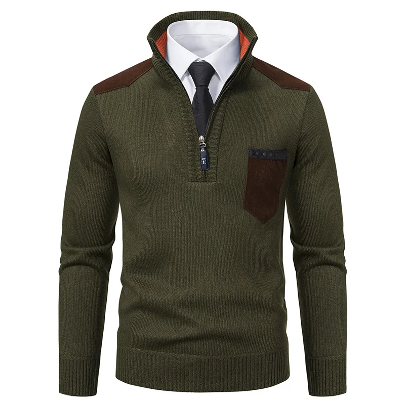 Autunno Inverno Nuovi Uomini di Moda Casual Alla Moda Sottile Lavorato A Maglia Stand Colllare Mezza Cerniera Maglioni A Righe Addensare Maglioni Più Il Formato