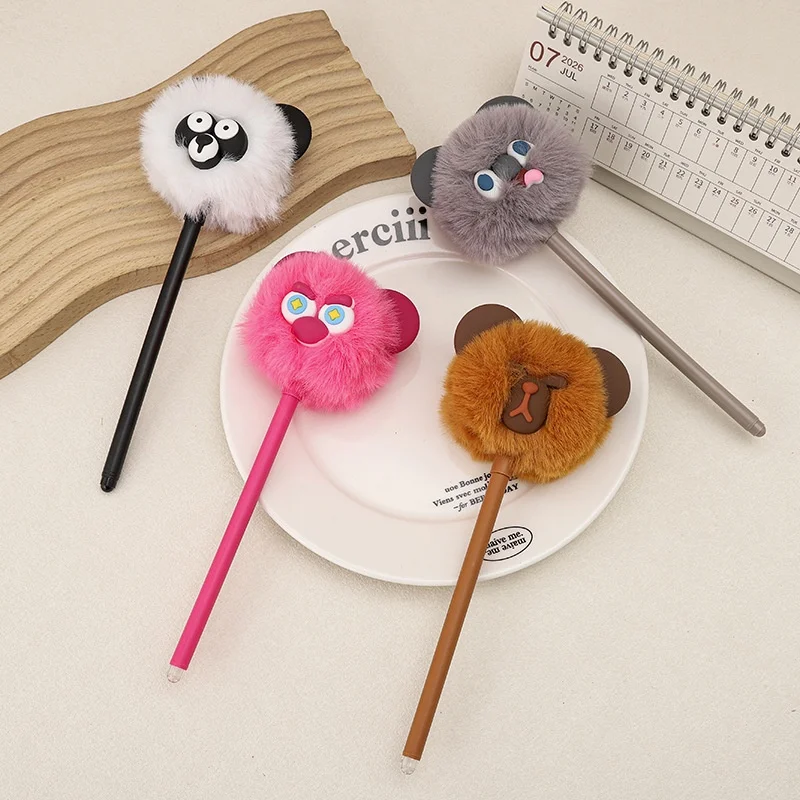 24pcs/lot Creative Capybara Panda Koala Animal Hairball Gel Pen Cute 0.5mm Blue/Black Ink Signature Pens Office School Supplies