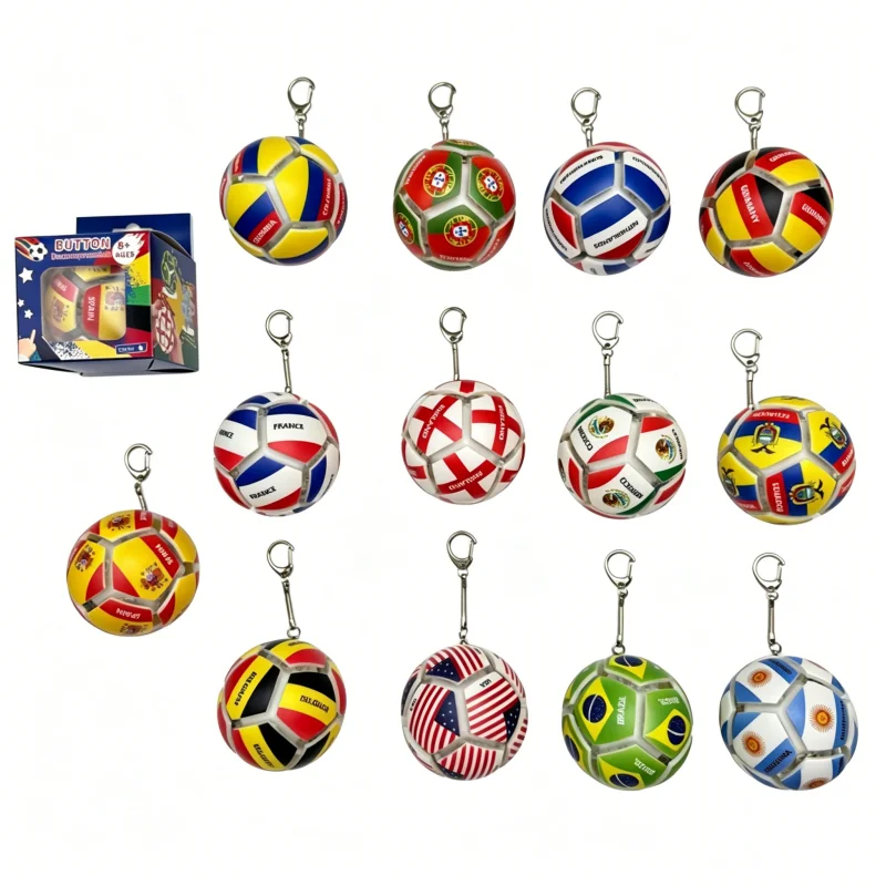 Button Decompression Mini Football Flag Keychain Pinch Portable Size Relief Stress Anxiety Multi-National Team Souvenir Fan Gift