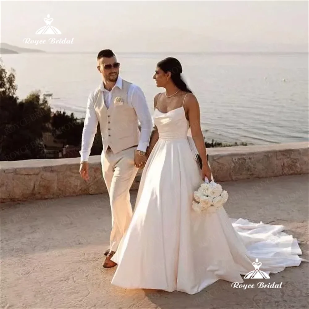 Свадебное платье Roycebridal с вырезом лодочкой А-силуэта 2025 атласное свадебное платье со шлейфом белое свадебное платье es для невесты vestido noiva ser