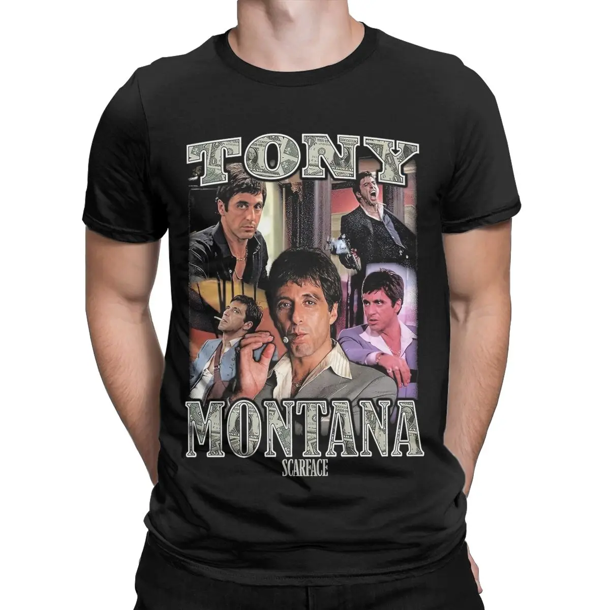 Scarface Montana Money T-Shirts Men Movie Vintage 100% Cotton Tees Crew Neck Short Sleeve T Shirts Gift Idea Tops