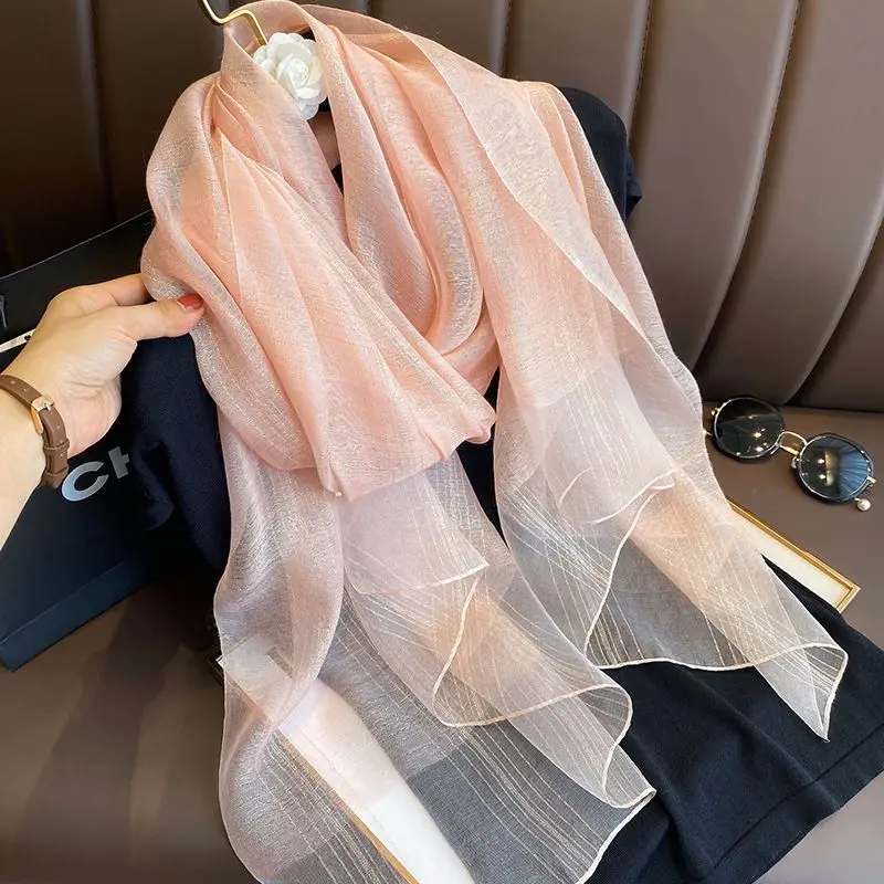 Fashion Stripe Women Silk Scarf Thin Summer Lady Beach Shawl Scarves Elegant Stylish Muslim Foulard Female Hijab Headscarf L66