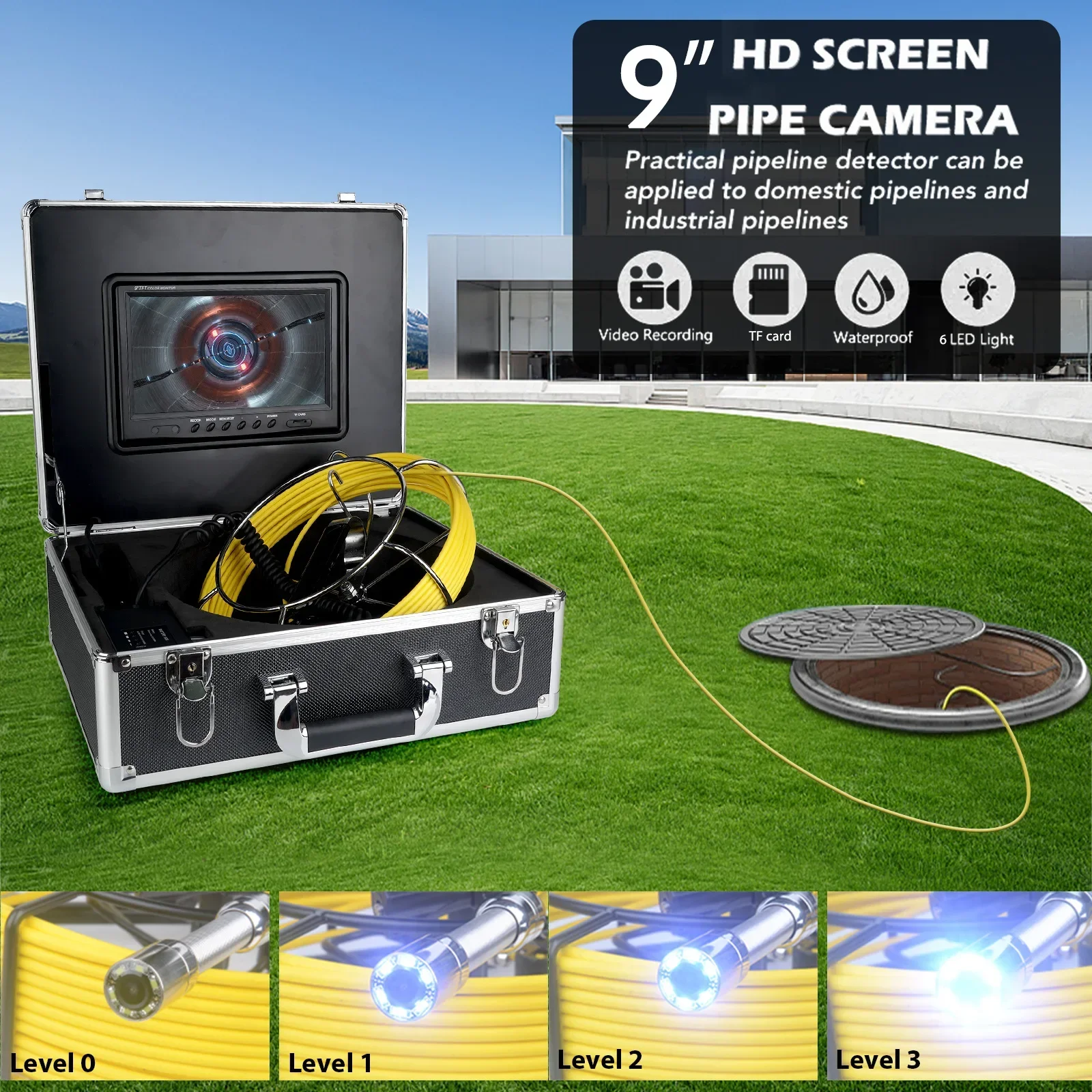 1080P 18mm Pipe Video Camera Drain Sewer Inspection Endoscope Borecope Industrial DVR With 8GB 9'' LCD Monitor 20/30/50 Cable