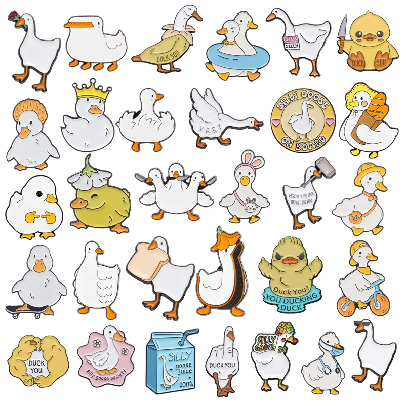 Multiple Duck Goose Enamel Pins Cute Cartoon Animal Duckling Brooches Creative Decorative Lapel Badge Backpack Pin Wholesale