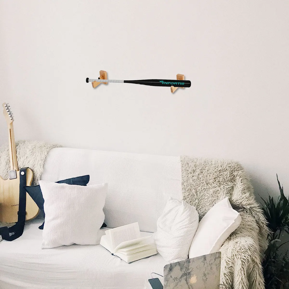 

Baseball Bat Display Mounted Bamboo Fits Most Bats Softball Hockey Sticks Decor Durable Hidden