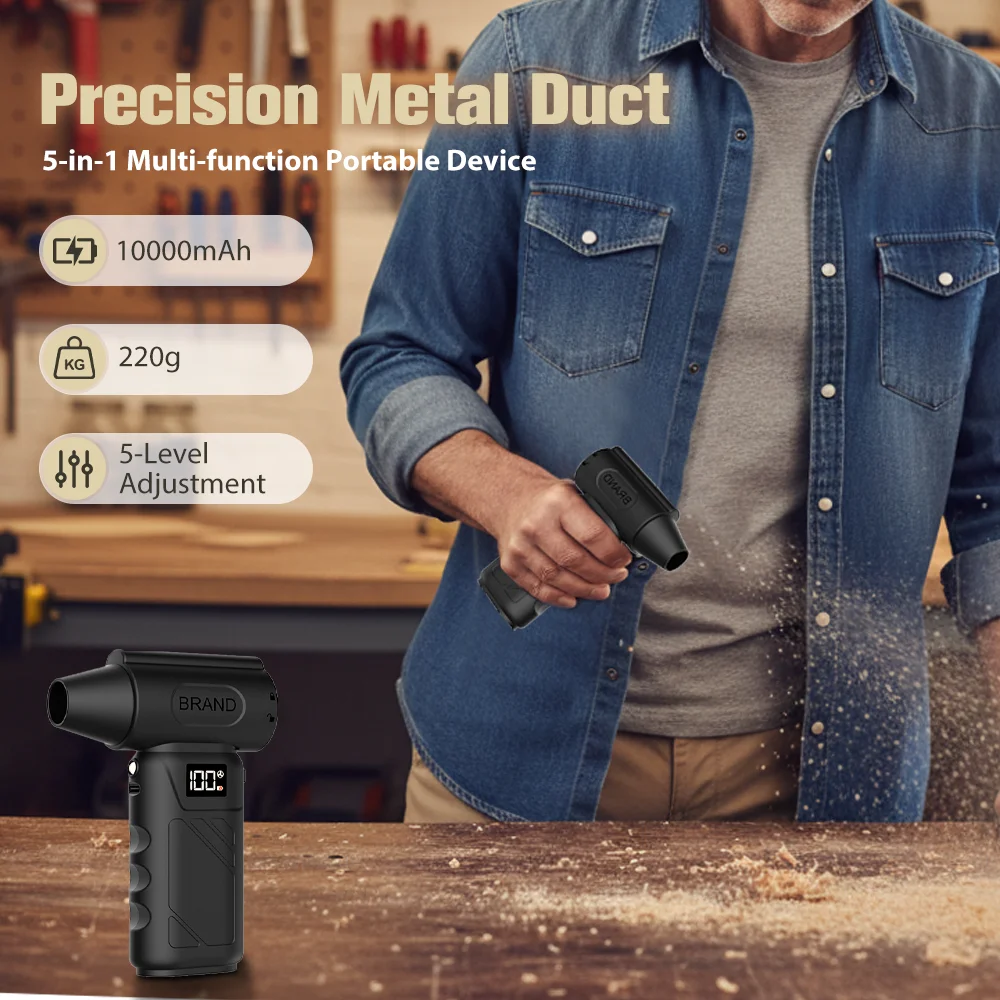 Ventilador Turbo ajustable de 5 velocidades con pantalla de batería de luz Led potente soplador de aire plumero de aire comprimido para coche/PC/limpieza del hogar