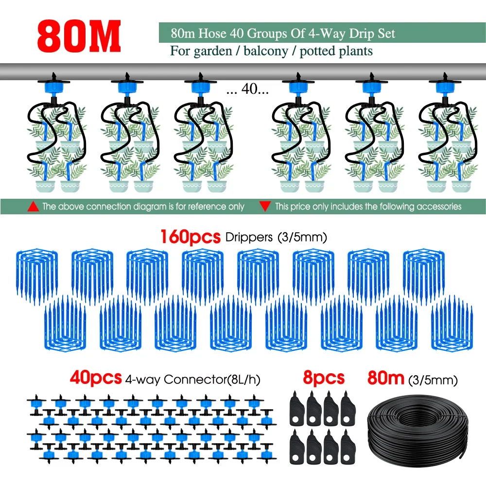 100-10M 4/2-Way 8L Drip Pijl Irrigatie Zender Watering Systeem Druppelaar Sprinkler Irrigatie Kit ingemaakte Planten