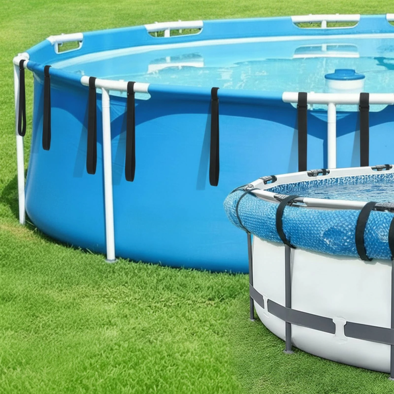6 Pieces Pool Cover Fastening Strap Adjustable Pool Cover Strap Kit with Buckles Nylon Hook-and-Loop