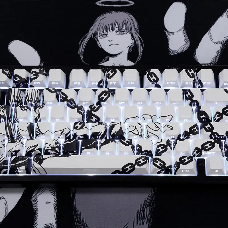 129 Klawiszy Białe Makima Anime Keycapy Półprzezroczyste Klawisze PBT Keycap Chreey Keycaps Barwione Sublimacyjnie Nakładki na Klawisze Mechaniczne do Klawiatur 64/68/71/108 — zdjęcie produktu 5