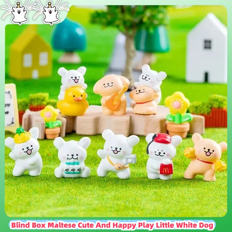 

Слепая коробка, мальтийская милая и счастливая игра, маленькая белая собака, микропейзаж, креативное украшение, настольный автомобиль, маленькие украшения, подарок