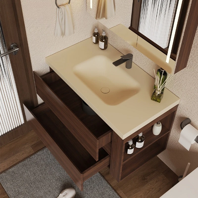 Middeleeuwse log wind badkamerkast combinatie wandgemonteerde wastafel