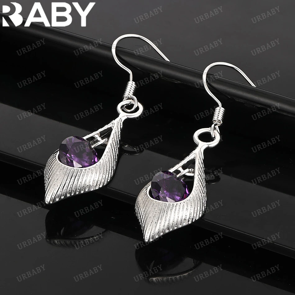 

URBABY 925 Sterling Silver Earrings Purple Zircon Gemstone Drop Earrings For Women Jewelry Fashion Party and Daily Wear