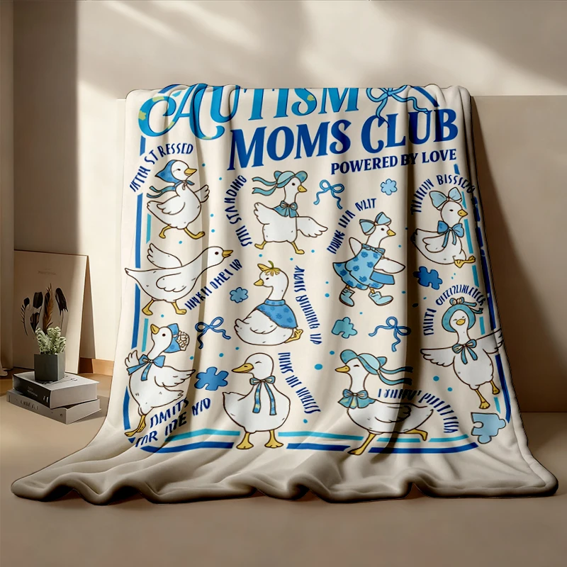 Autism Moms Club Flannel Throw, Autism Awareness Mama Goose Flannel Blanket, Accept Understand Love Inclusion Cozy Blank
