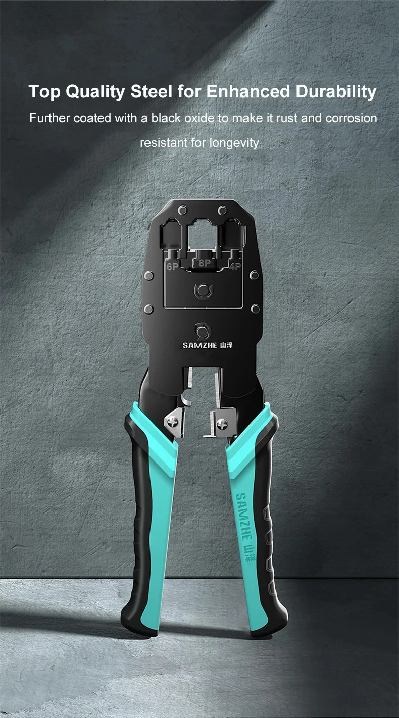 SAMZHE RJ45 Crimpzange 8P 6P 4P Crimper Stripper Cutter 3-in-1 für Cat7 Cat6 Cat5e 8P8C Modulare Steckverbinder Ethernet-Kabelwerkzeug – Detail 2