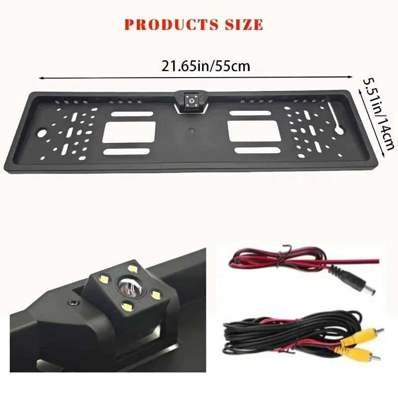 4 LED European License Plate Frame Rear View Camera Reversing Cam Universal Parking Assist for Car SUV Truck Camper Pickup Van