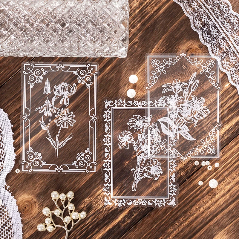 15pcs/pack White Ink Lace Plant Flower Sticker Pack, Art Retro Style DIY Handmade Album Scrapbooking Decorative Paper Supplies