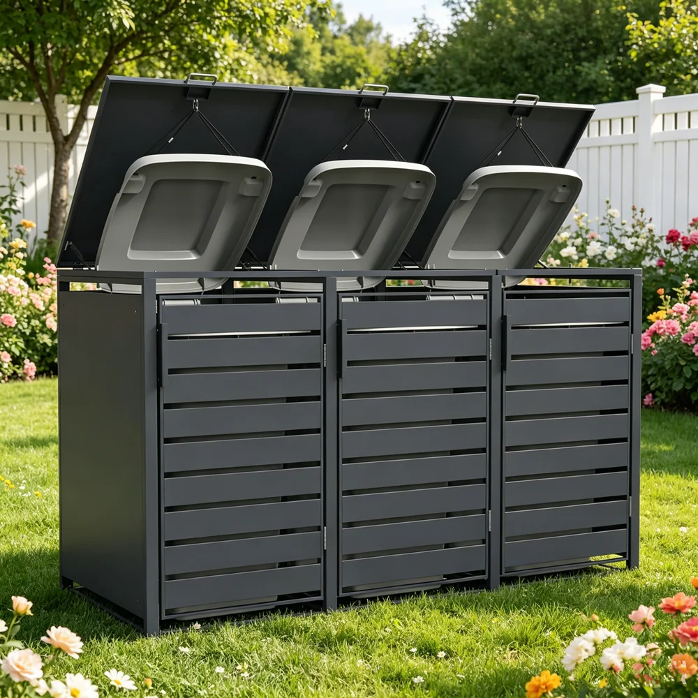 Outdoor Aluminum Garbage Bin Trash Can Waste Receptacle Rust Resistant Modern Design for Residential Yard Garden