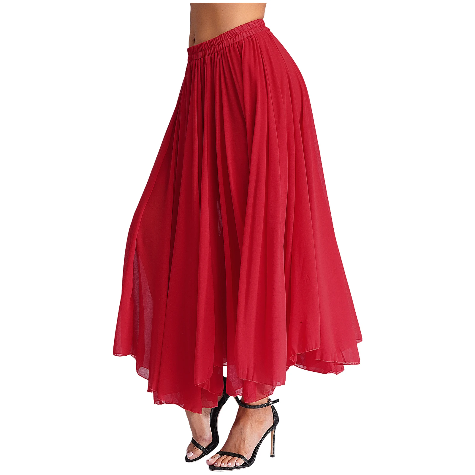 Women 720 Degrees Skirts for Flamenco Lyrical Dancewear Elastic Waistband Flowy Swing Long Skirt for Performance Competition