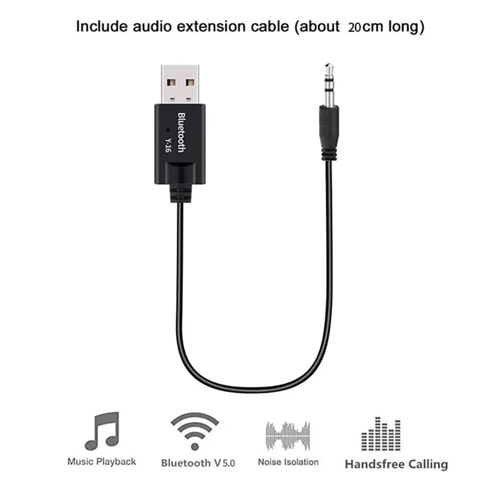 Автомобильный комплект аудиоприемника Bluetooth 5,0, разъем 3,5 мм, AUX, стерео музыка, USB-ключ, беспроводной Bluetooth-аудиоадаптер для автомобильного динамика