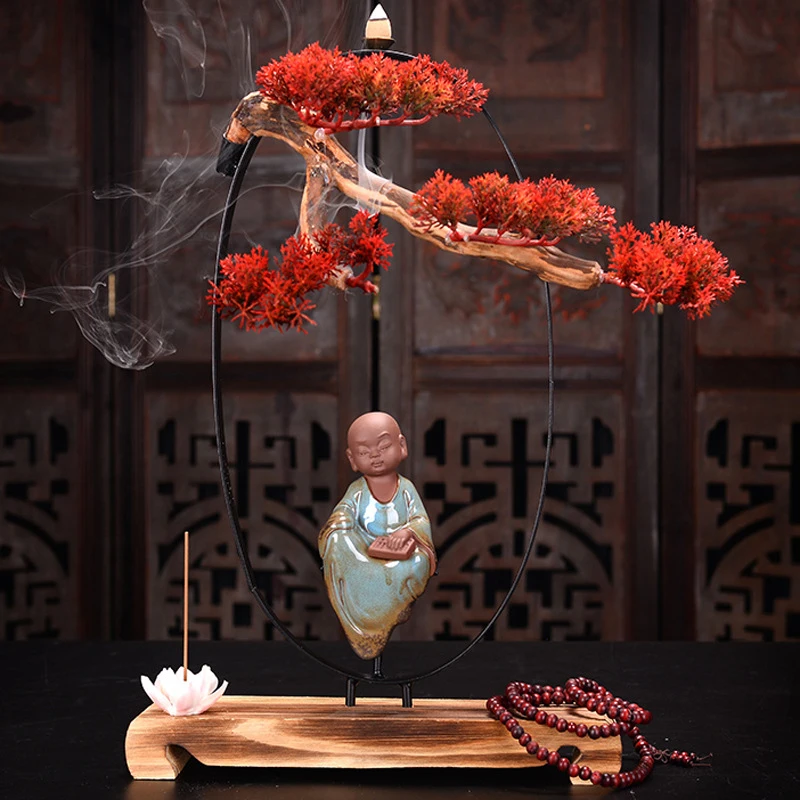 Chinese- Backflow Incense Burner Made Of Weathered Wood, Home Interior Zen-Style Large-Sized Decoration For Living Room And