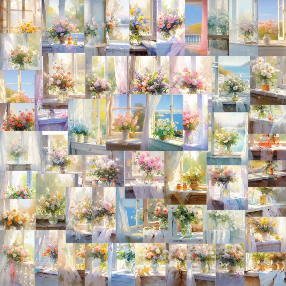 

10/30/50pcs Emulation Aesthetic Oil Painting Flower Stickers Cute INS Style Decoration Sticker DIY Notebook Phone Cartoon Decals